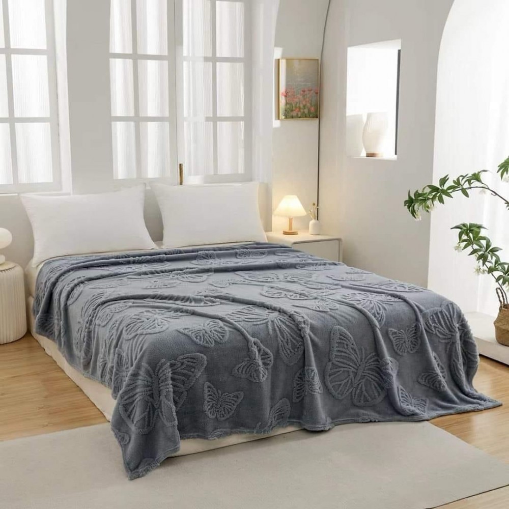 Pătura Cocolino 1200gr, 200x230cm, fluturi 3D în relief, gri , PC3DP3 Paturi cocolino grofate
