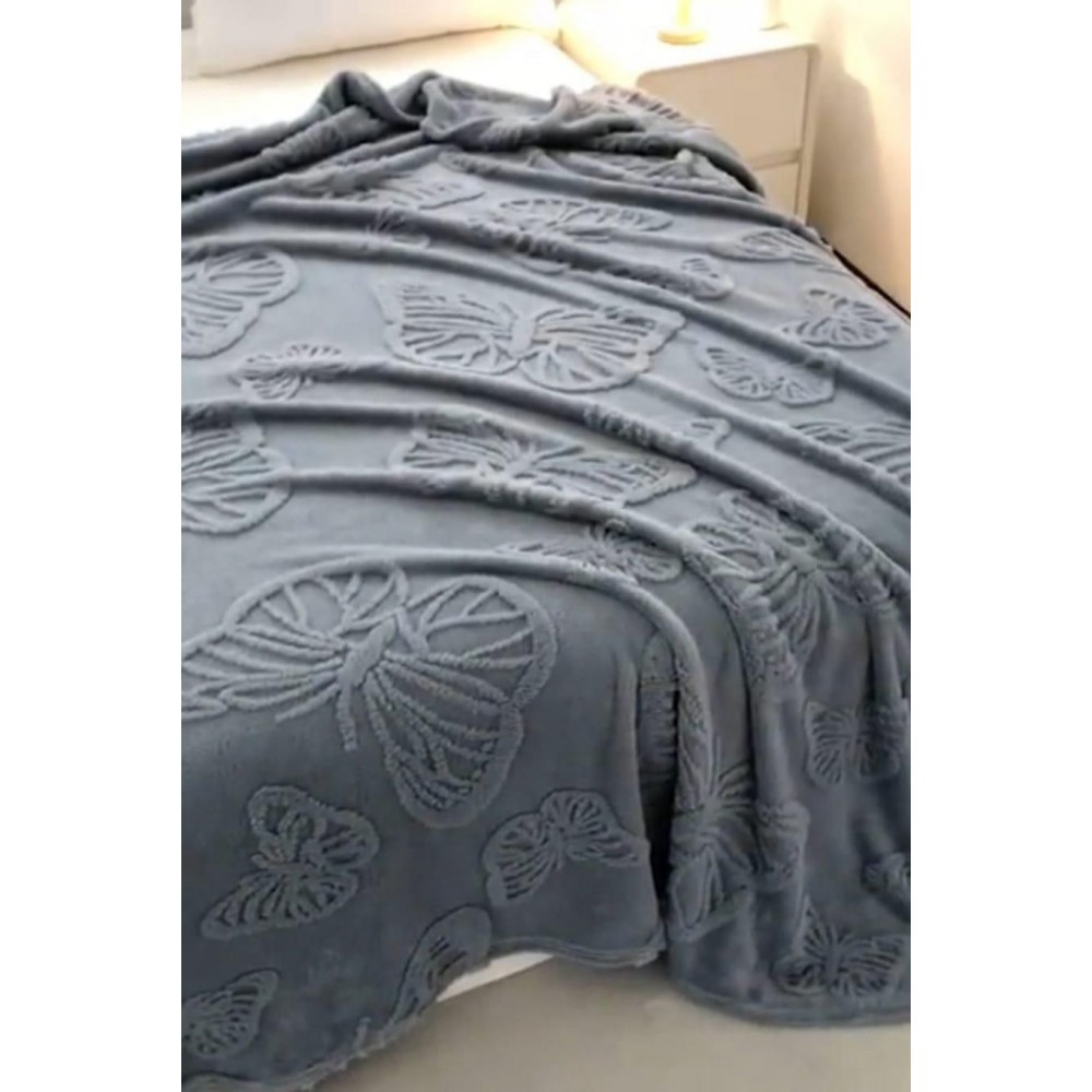 Pătura Cocolino 1200gr, 200x230cm, fluturi 3D în relief, gri , PC3DP3 Paturi cocolino grofate