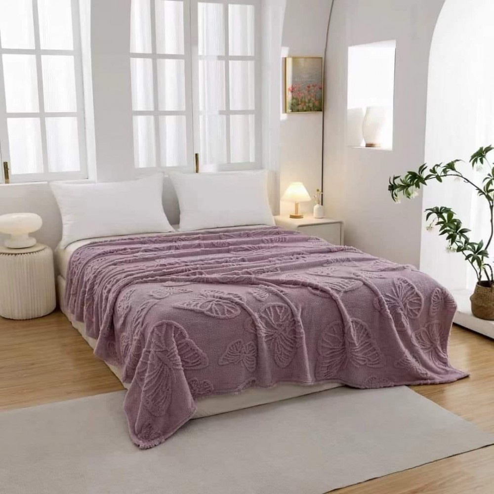 Pătura Cocolino 1200gr, 200x230cm, fluturi 3D în relief, LILA , PC3DP4 Paturi cocolino grofate