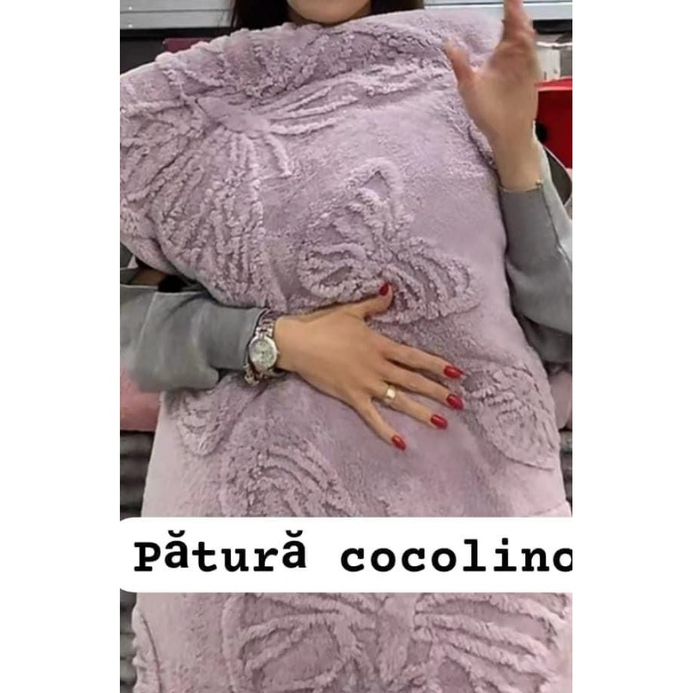 Pătura Cocolino 1200gr, 200x230cm, fluturi 3D în relief, LILA , PC3DP4 Paturi cocolino grofate