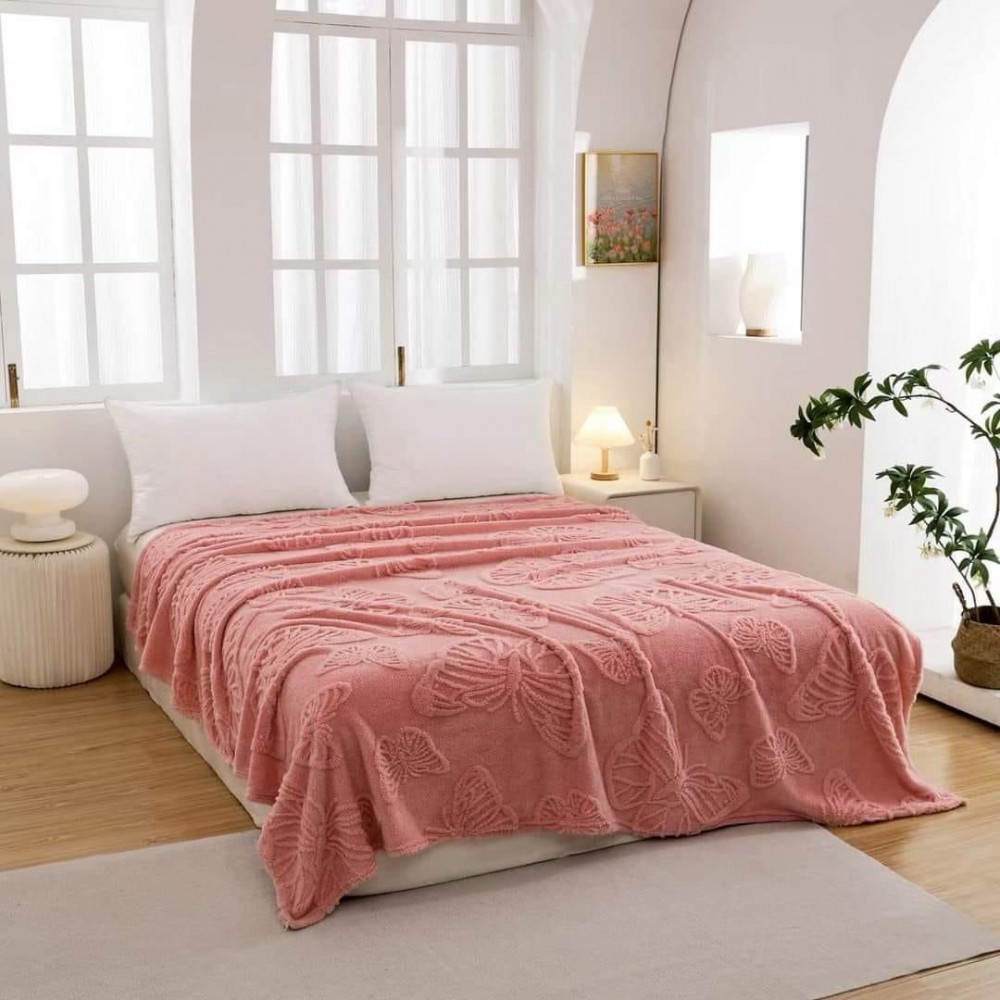 Pătura Cocolino 1200gr, 200x230cm, fluturi 3D în relief, ROZ , PC3DP5 Paturi cocolino grofate