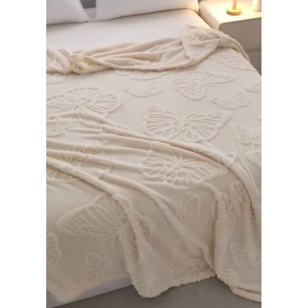 Pătura Cocolino 1200gr, 200x230cm, fluturi 3D în relief, CREM UNT , PC3DP6 Paturi cocolino grofate