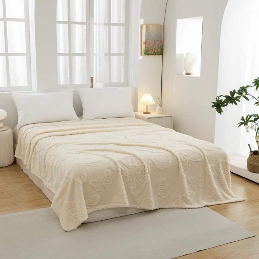 Pătura Cocolino 1200gr, 200x230cm, fluturi 3D în relief, CREM UNT , PC3DP6 Paturi cocolino grofate