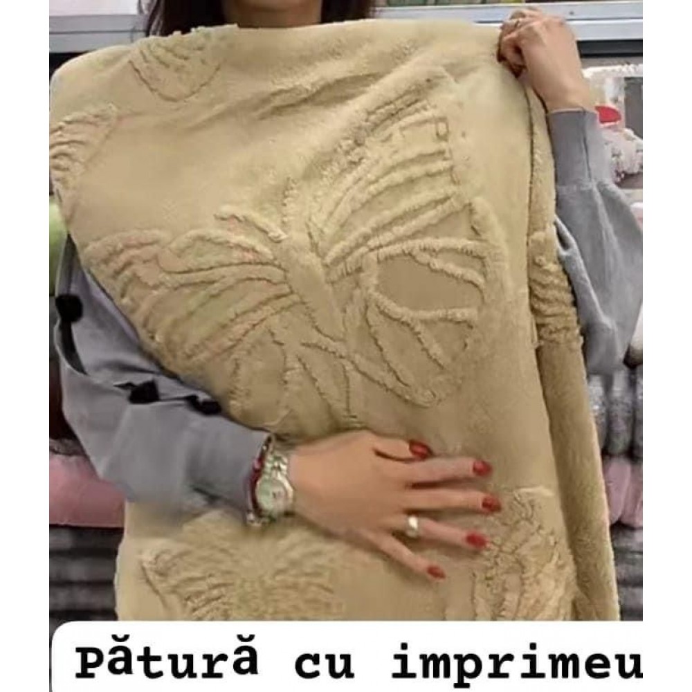 Pătura Cocolino 1200gr, 200x230cm, fluturi 3D în relief, BEJ , PC3DP7 Paturi cocolino grofate