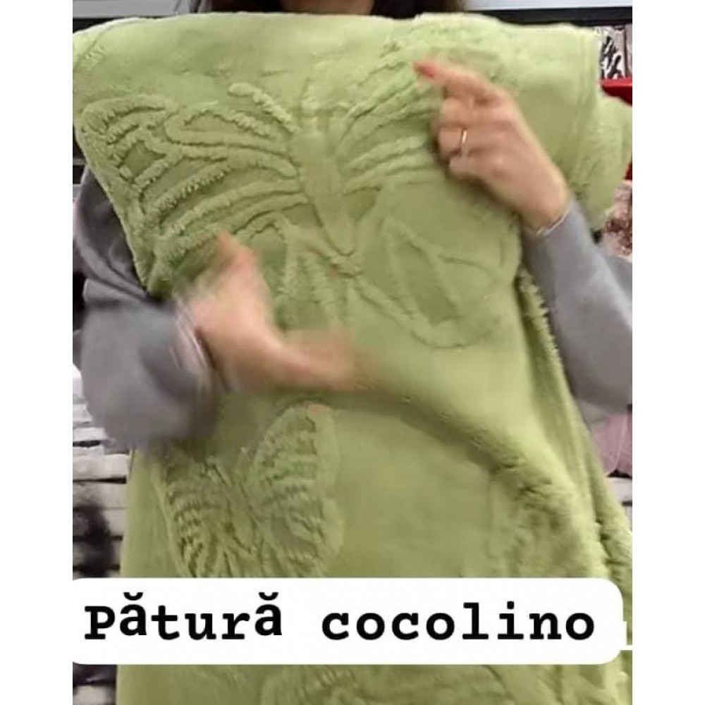 Pătura Cocolino 1200gr, 200x230cm, fluturi 3D în relief, VERDE , PC3DP9 Paturi cocolino grofate
