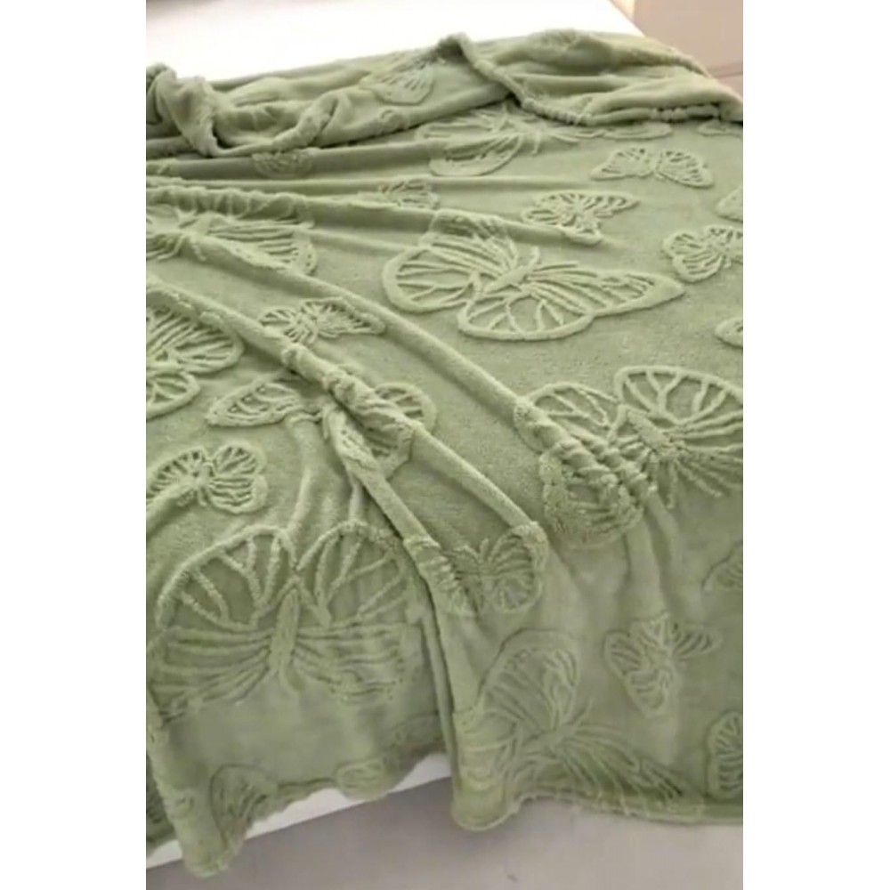 Pătura Cocolino 1200gr, 200x230cm, fluturi 3D în relief, VERDE , PC3DP9 Paturi cocolino grofate