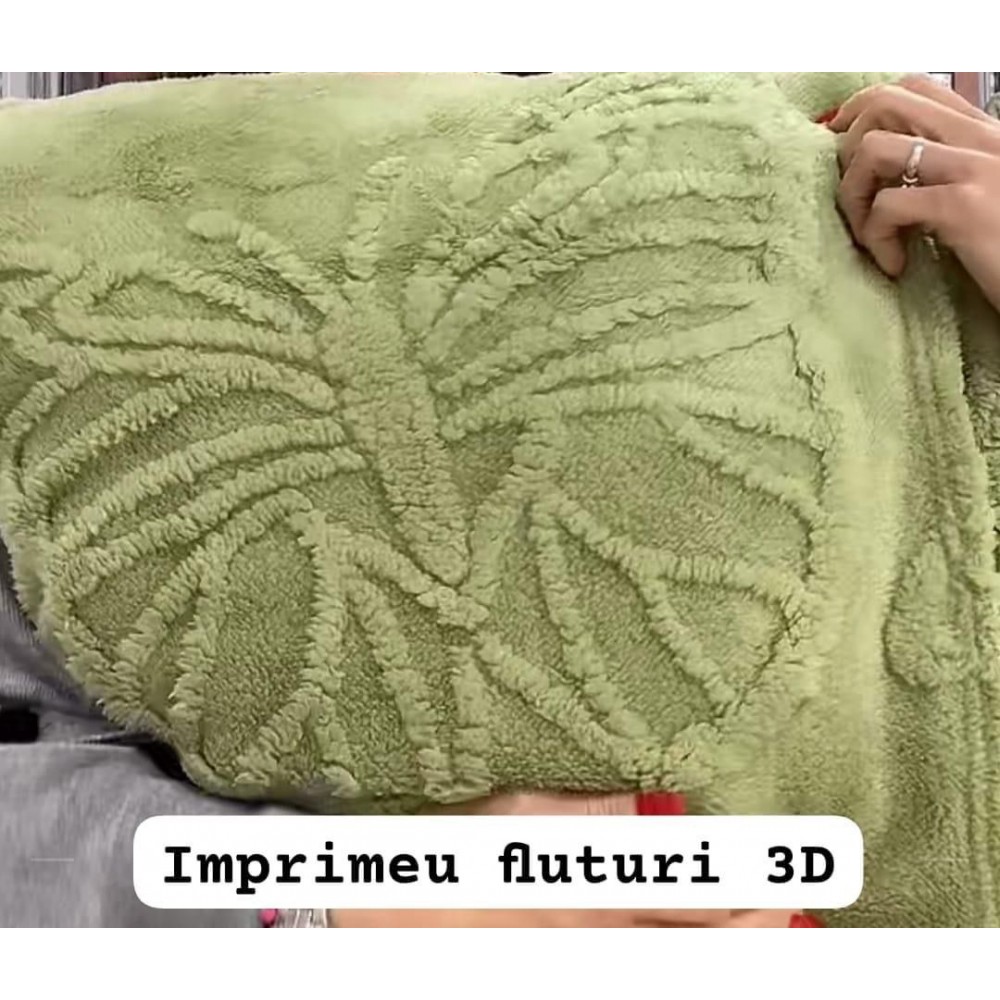 Pătura Cocolino 1200gr, 200x230cm, fluturi 3D în relief, VERDE , PC3DP9 Paturi cocolino grofate