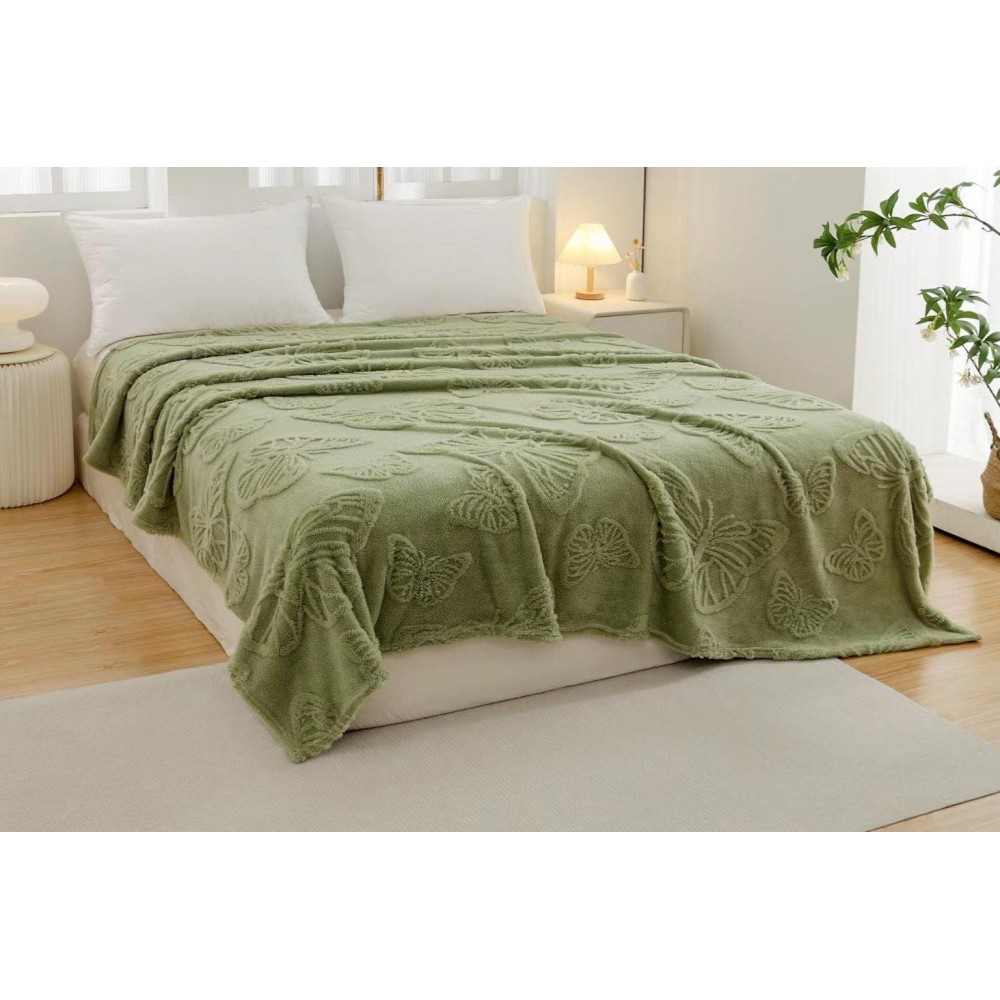 Pătura Cocolino 1200gr, 200x230cm, fluturi 3D în relief, VERDE , PC3DP9 Paturi cocolino grofate