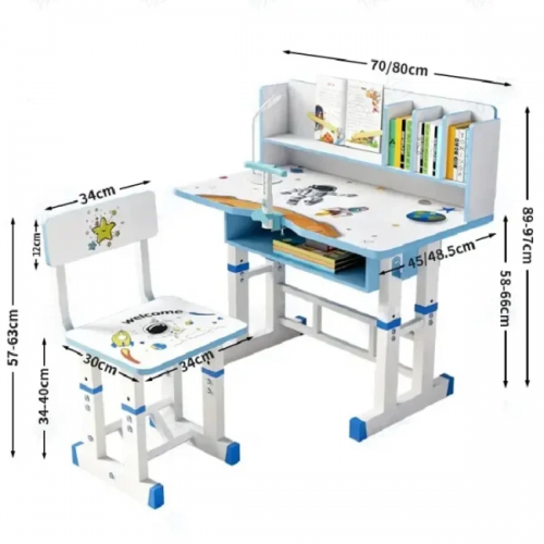 Birou Baieti cu Scaun Reglabil si Suport pentru Carti B2
