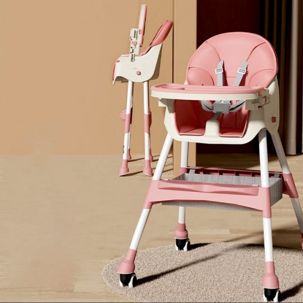Scaun de masă pentru bebeluși, reglabil, pliabil, 2 în 1, roz, SM1
