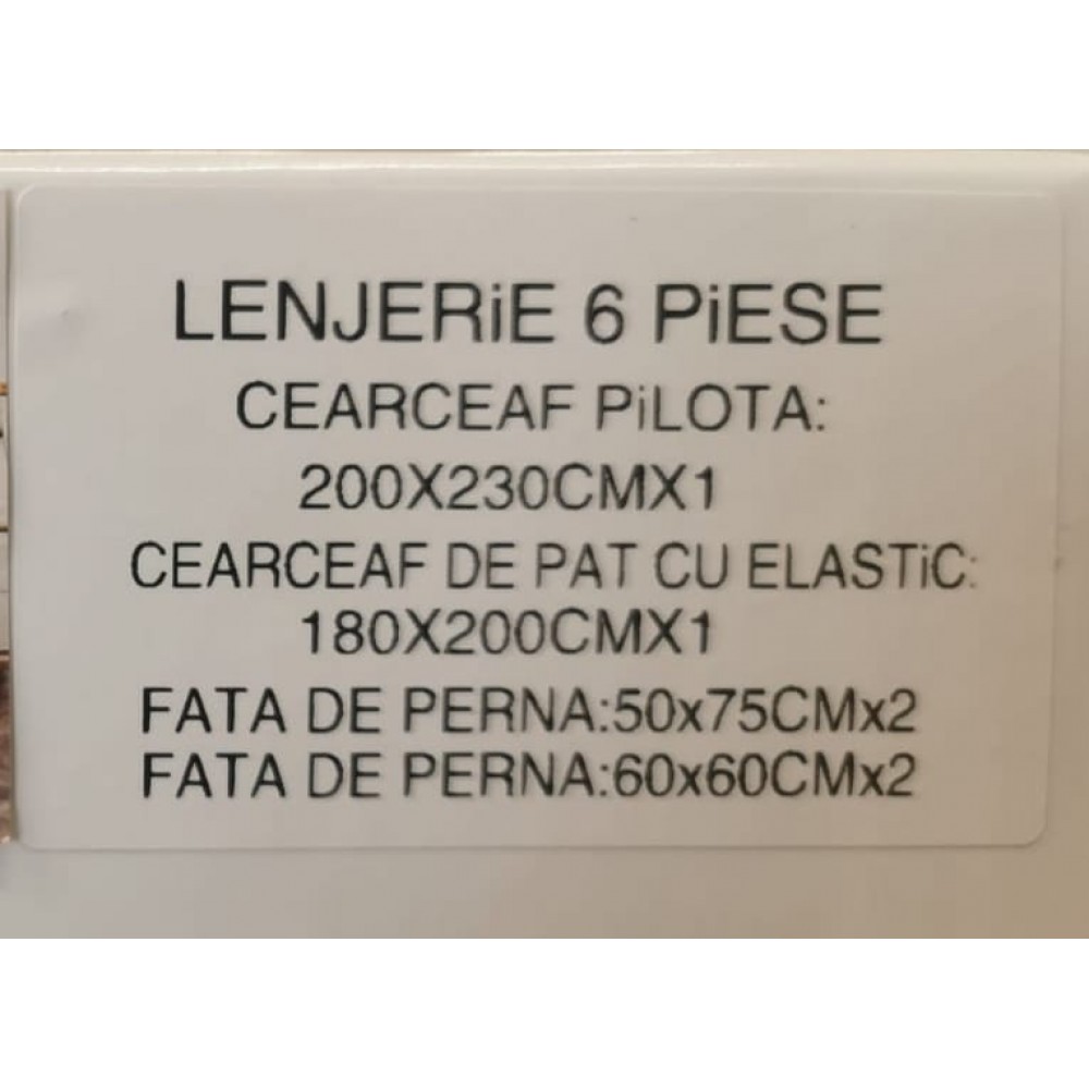 Lenjerie DIN FINET 6 piese, CEARCEAF DE PAT CU ELASTIC, pat dublu, chenar brodat, BEJ,  LFE6PP5 Lenjerii din finet 6 piese cu  elastic