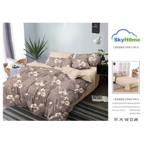 Lenjerie de Pat din Finet cu 2 Fete, 6 Piese, Pat 2 Persoane, LF6PSKY59
