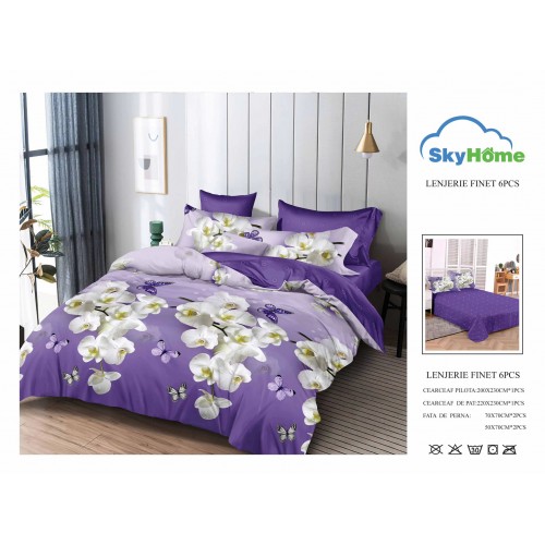 Lenjerie de Pat din Finet cu 2 Fete, 6 Piese, Pat 2 Persoane, LF6PSKY65