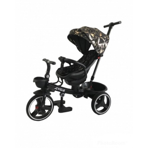 Tricicleta copii cu scaun reversibil si spatar reglabil negru-auriu 5099 EVA
