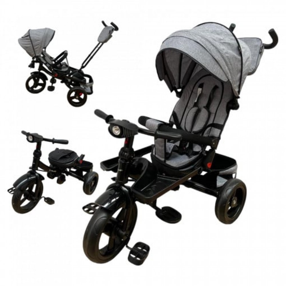 Tricicleta copii cu scaun reversibil si spatar reglabil negru-auriu 5099 EVA TRICICLETE