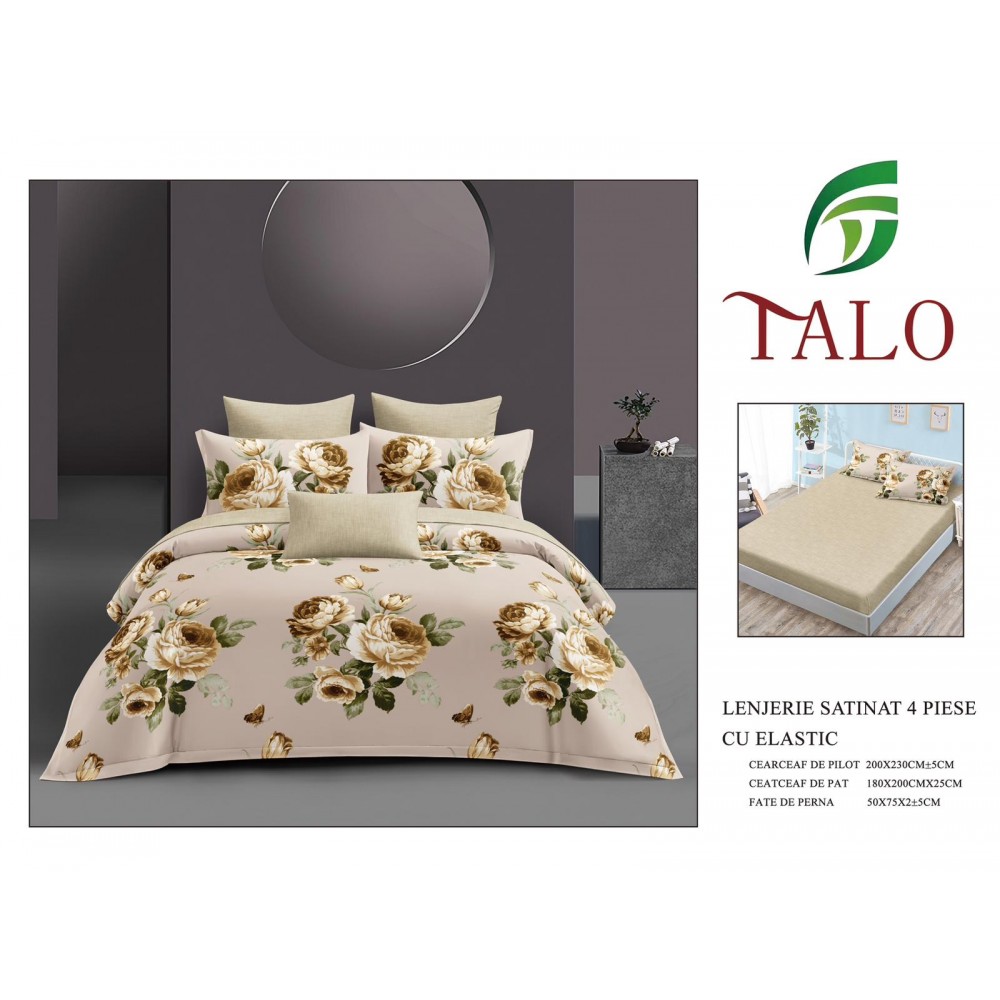 Lenjerie dublă, Bumbac satinat cu Elastic, 4 piese, COD: TRS7 LENJERII DIN BUMBAC SATINAT