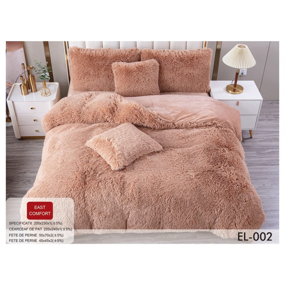 Set Lenjerie De Pat Pufoasa FLUFFY 6 piese, pat dublu,CAFEA CU LAPTE, EL-002 LENJERII COCOLINO FLUFFY 6 PIESE