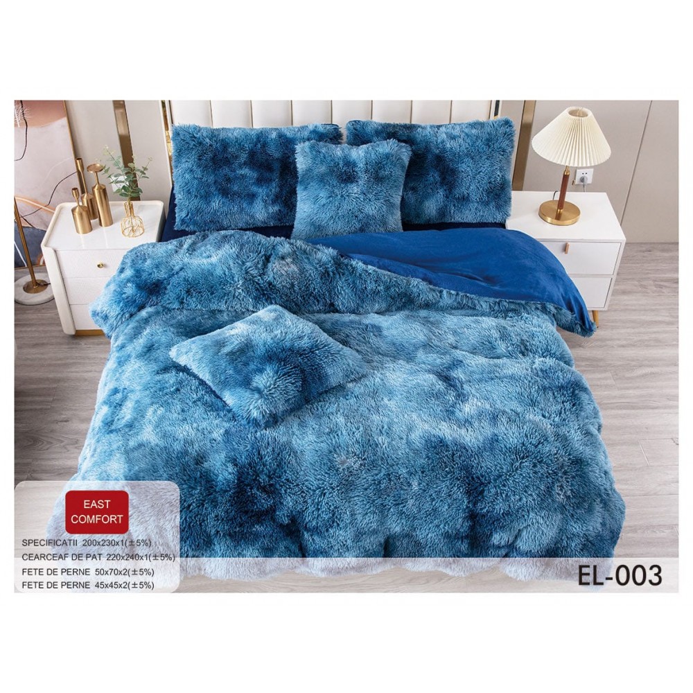 Set Lenjerie De Pat Pufoasa FLUFFY 6 piese, pat dublu,ALBASTRU DEGRADE, EL-003 LENJERII COCOLINO FLUFFY 6 PIESE