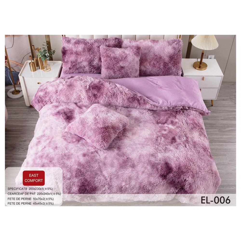 Set Lenjerie De Pat Pufoasa FLUFFY 6 piese, pat dublu,LILA DEGRADE, EL-006 LENJERII COCOLINO FLUFFY 6 PIESE
