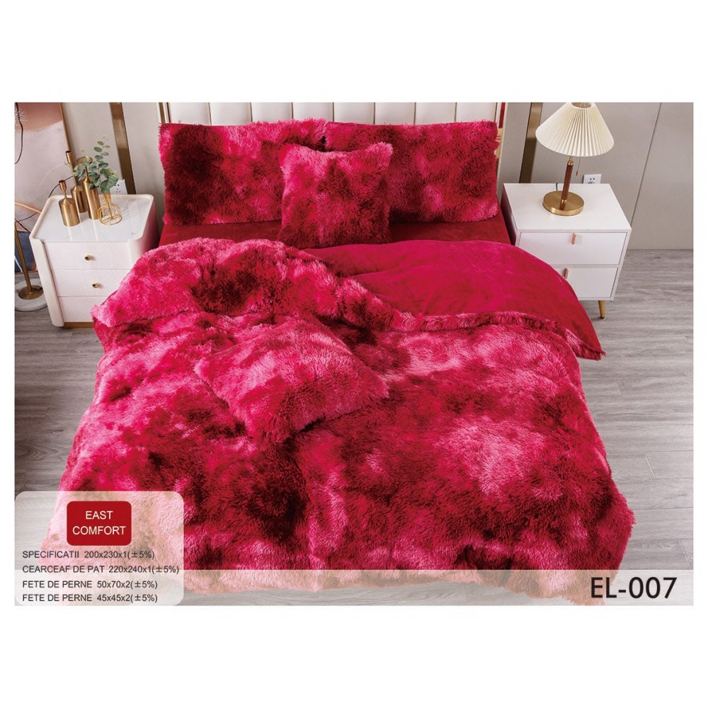 Set Lenjerie De Pat Pufoasa FLUFFY 6 piese, pat dublu,ROSU DEGRADE, EL-007 LENJERII COCOLINO FLUFFY 6 PIESE