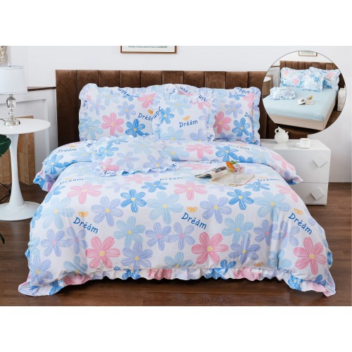 Set lenjerie finet , 6 piese , CU ELASTIC pentru pat dublu cu volanas LFVPK1