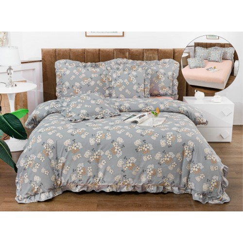 Set lenjerie finet , 6 piese , CU ELASTIC ,pentru pat dublu cu volanas LFVPK2