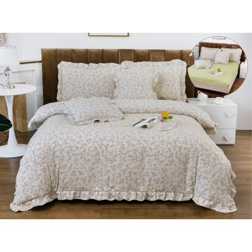 Set lenjerie finet , 6 piese , CU ELASTIC ,pentru pat dublu cu volanas LFVPK3