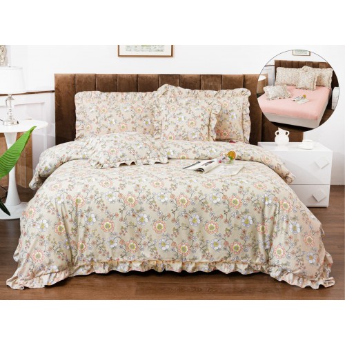 Set lenjerie finet , 6 piese , CU ELASTIC ,pentru pat dublu cu volanas LFVPK4
