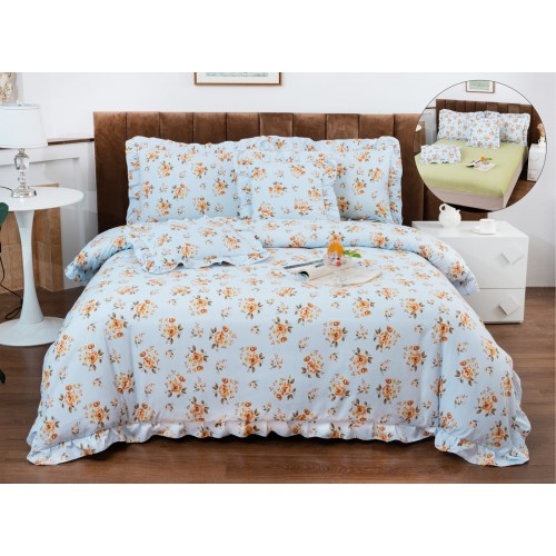Set lenjerie finet , 6 piese , CU ELASTIC ,pentru pat dublu cu volanas LFVPK5