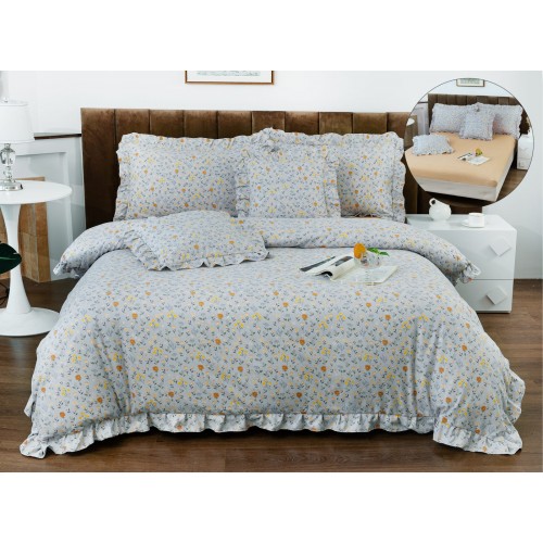 Set lenjerie finet , 6 piese , CU ELASTIC ,pentru pat dublu cu volanas LFVPK7