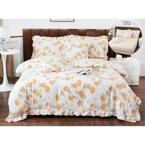 Set lenjerie finet , 6 piese , CU ELASTIC ,pentru pat dublu cu volanas LFVPK8
