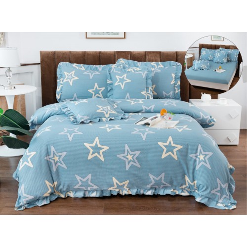 Set lenjerie finet , 6 piese , CU ELASTIC ,pentru pat dublu cu volanas LFVPK9