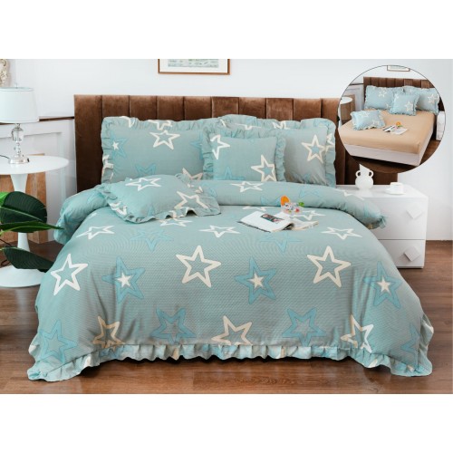 Set lenjerie finet , 6 piese , CU ELASTIC ,pentru pat dublu cu volanas LFVPK11
