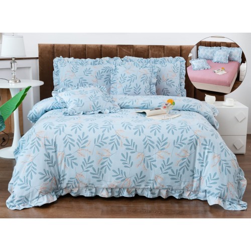 Set lenjerie finet , 6 piese , CU ELASTIC ,pentru pat dublu cu volanas LFVPK12