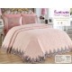 Cuvertura de lux cu broderie eleganta, 6 piese, pat 2 persoane, ROZ DESCHIS , CL6PL10 CUVERTURI LUX 6 PIESE  CATIFEA