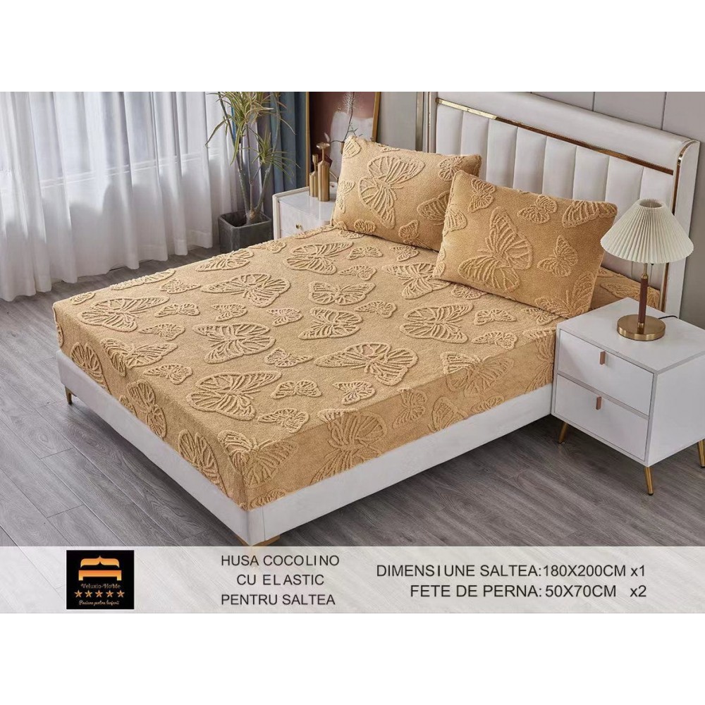 Husa de Pat Cocolino+2 Fete Perna,Fluturi 3D in relief HCF3DPTK1 Huse cocolino