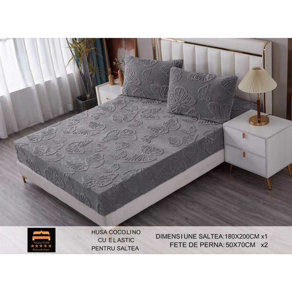 Husa de Pat Cocolino+2 Fete Perna,Fluturi 3D in relief HCF3DPTK4 Huse cocolino