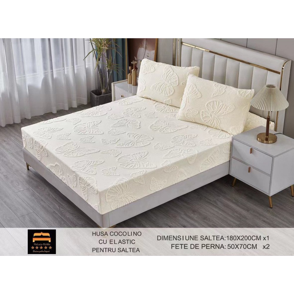 Husa de Pat Cocolino+2 Fete Perna,Fluturi 3D in relief HCF3DPTK5 Huse cocolino