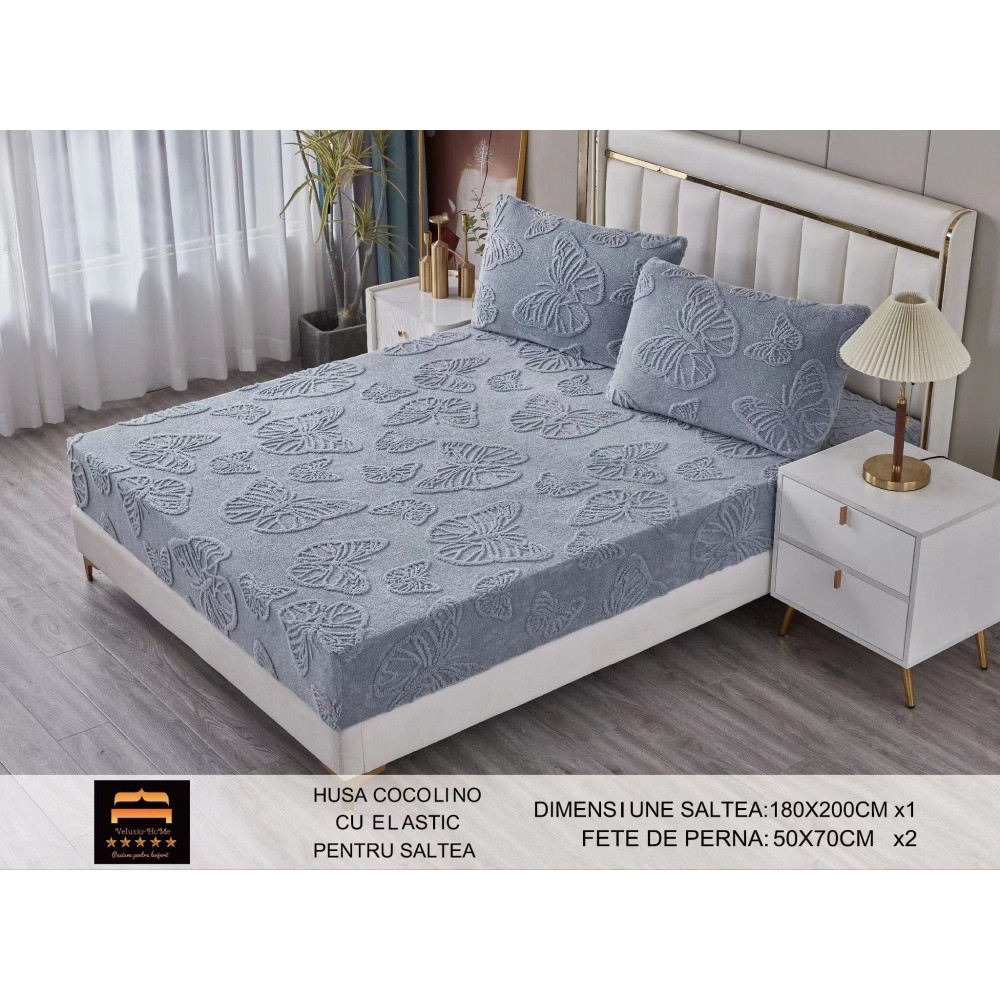 Husa de Pat Cocolino+2 Fete Perna,Fluturi 3D in relief HCF3DPTK6 Huse cocolino