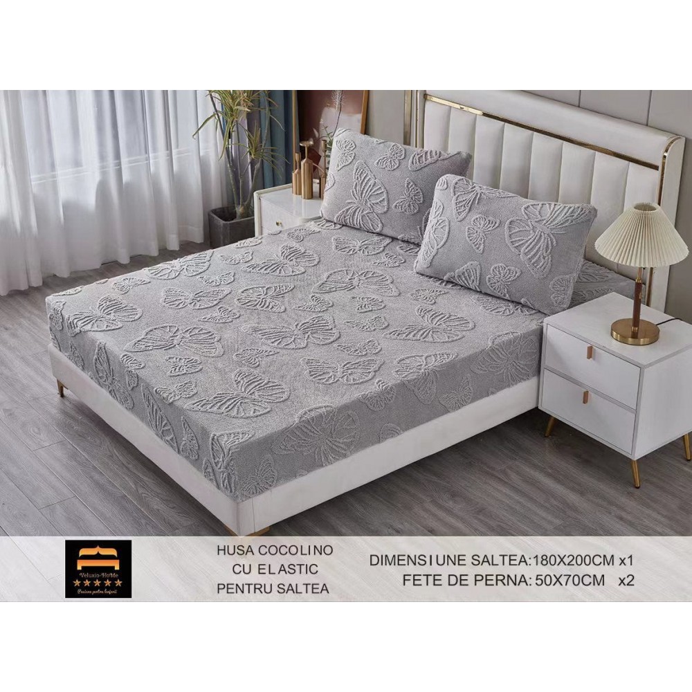 Husa de Pat Cocolino+2 Fete Perna,Fluturi 3D in relief HCF3DPTK8 Huse cocolino