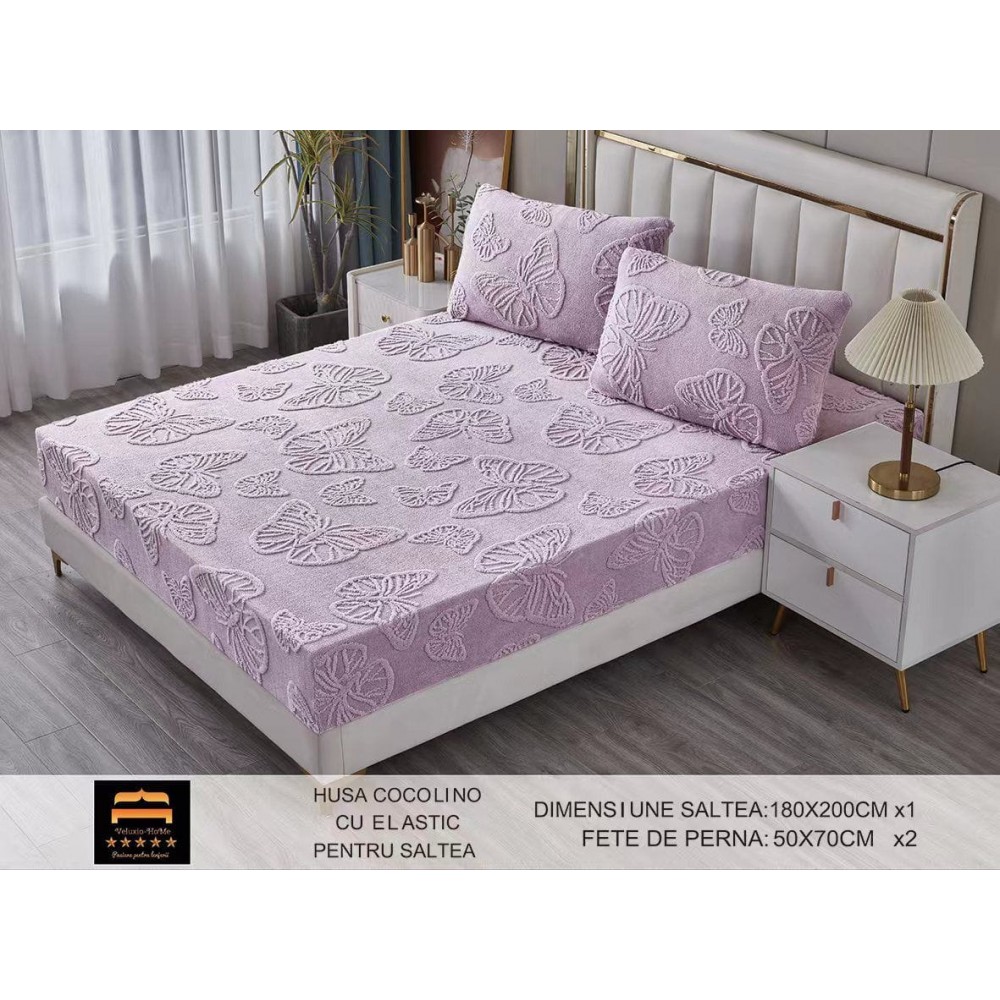 Husa de Pat Cocolino+2 Fete Perna,Fluturi 3D in relief HCF3DPTK9 Huse cocolino