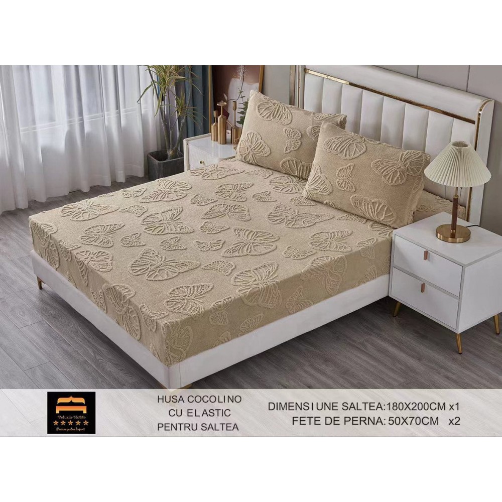 Husa de Pat Cocolino+2 Fete Perna,Fluturi 3D in relief HCF3DPTK10 Huse cocolino