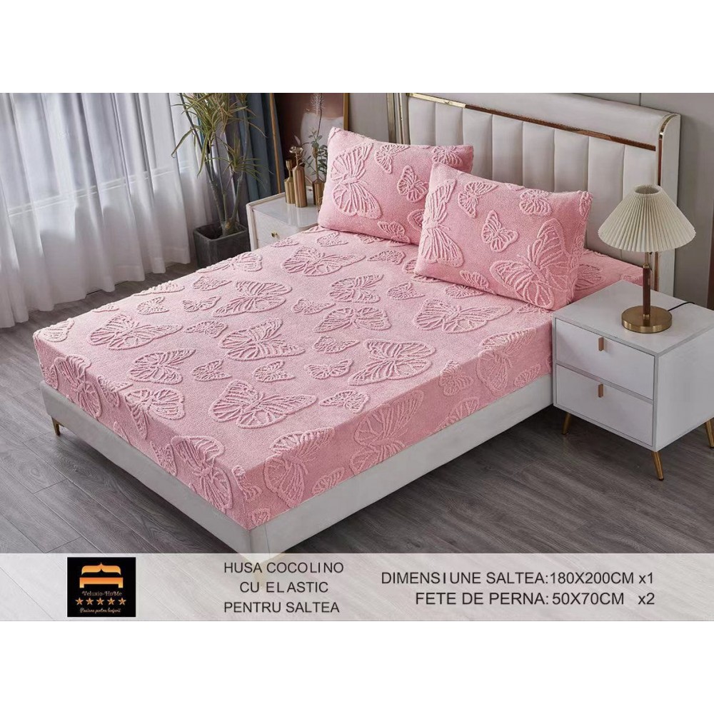 Husa de Pat Cocolino+2 Fete Perna,Fluturi 3D in relief HCF3DPTK11 Huse cocolino
