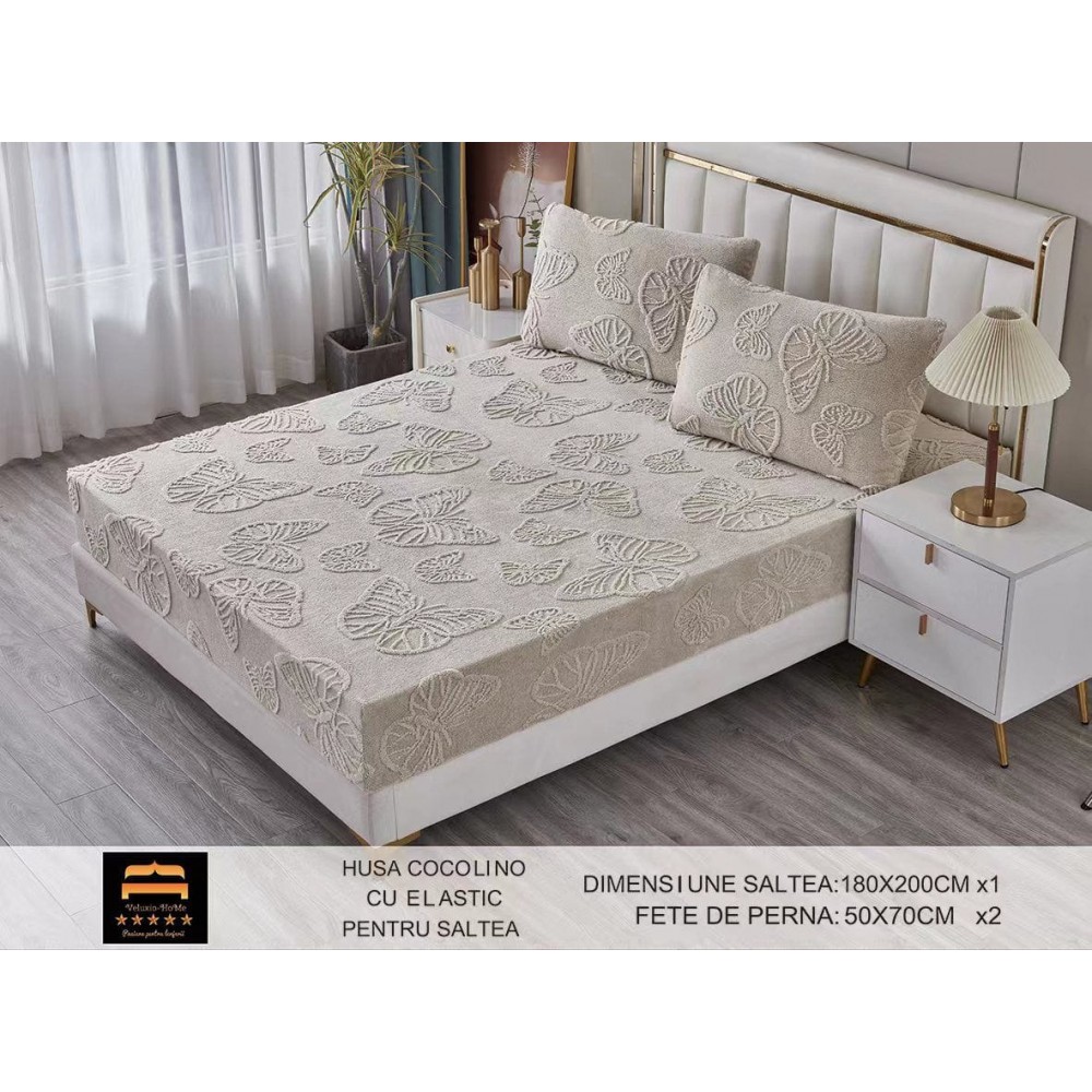 Husa de Pat Cocolino+2 Fete Perna,Fluturi 3D in relief HCF3DPTK12 Huse cocolino