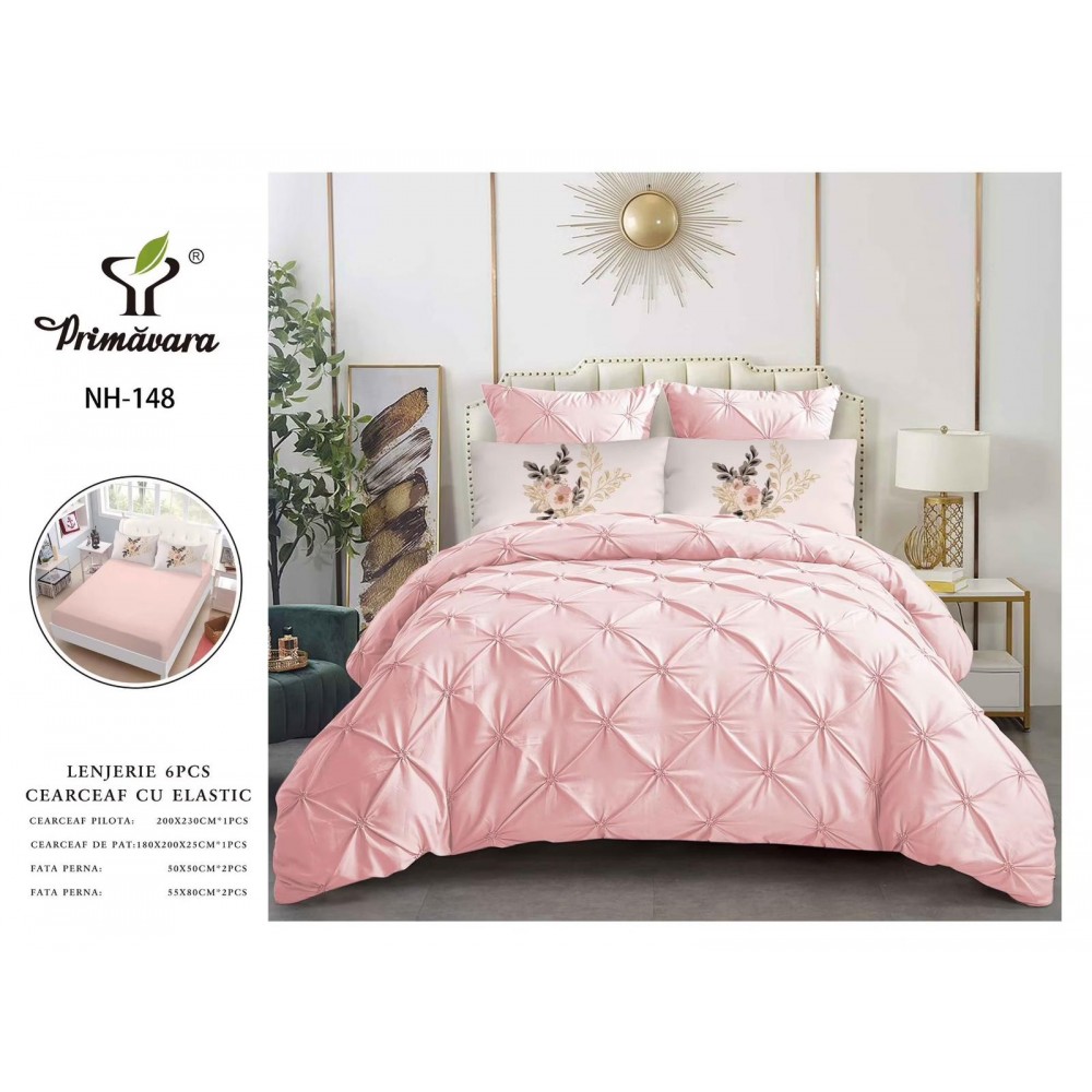 Set Lenjerie pliuu uni 6 piese  bumbac finet delux pat dubluu cu elastic  LC6PPLE1