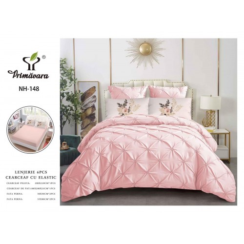 Set Lenjerie pliuu uni 6 piese  bumbac finet delux pat dubluu cu elastic  LC6PPLE1
