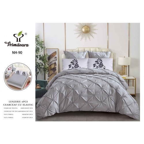 Set Lenjerie pliuu uni 6 piese  bumbac finet delux pat dubluu cu elastic  LC6PPLE3