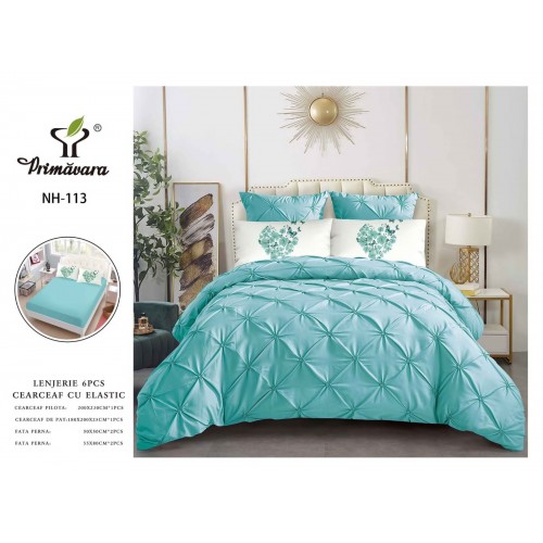 Set Lenjerie pliuu uni 6 piese  bumbac finet delux pat dubluu cu elastic  LC6PPLE4