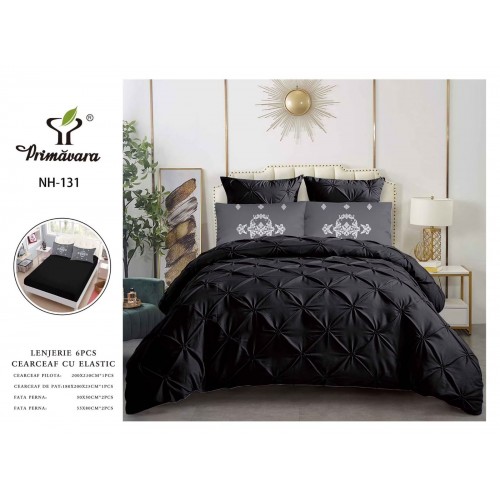 Set Lenjerie pliuu uni 6 piese  bumbac finet delux pat dubluu cu elastic  LC6PPLE6