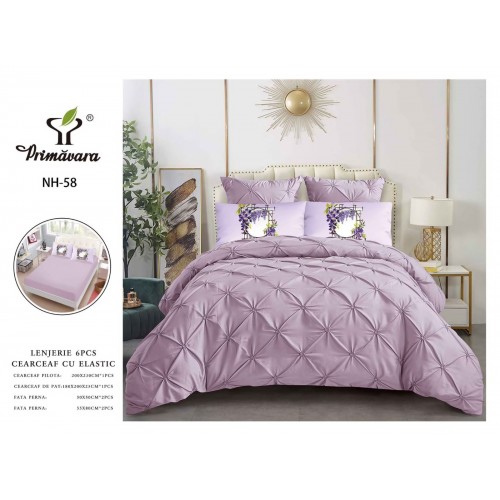 Set Lenjerie pliuu uni 6 piese  bumbac finet delux pat dubluu cu elastic  LC6PPLE7